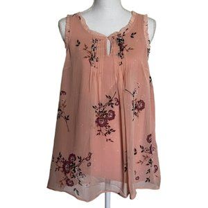 Torrid Pink Daisy Chiffon Ruffle Trim Keyhole Tank
